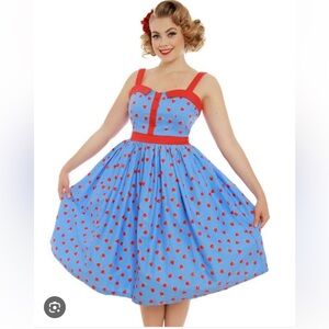 LINDY BOP IMELDA BLUE STRAWBERRY 🍓 DRESS SIZE 12 nwt